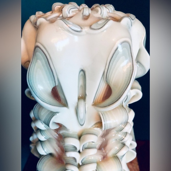 Handmade Carved Candle White with shades of green & shell, pink 12.5" h x 5.5"w - Picture 3 of 14